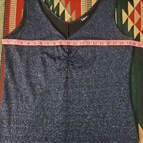 Vtg 90s Y2K Taboo Blue Sparkly Midi Maxi Dress Sz XL Slinky Stretch Flouncy Hem - Picture 6 of 8